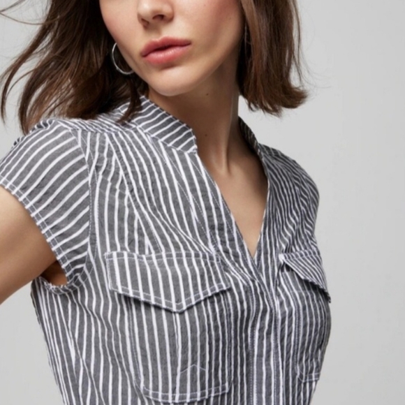 NWT White House Black Market Striped Belted Dress Size 10 Grey & White Striped - Picture 2 of 13